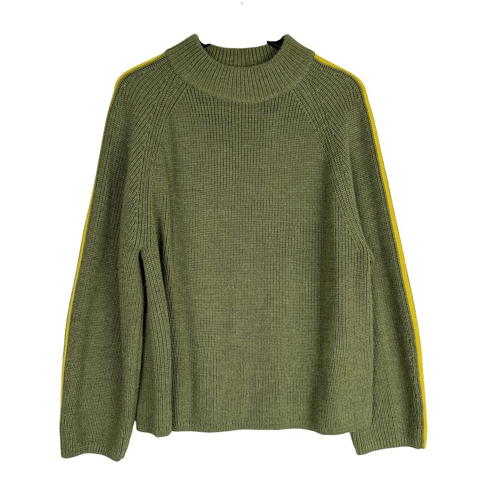 Velvet by Graham & Spencer Teagan Mock Neck Sweater Wool Green Yellow Stripe - L - Picture 1 of 9